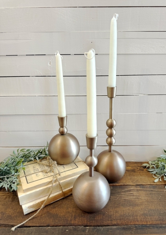 Stacked Orb Candle Holder Dark Brown Wood Toned Sculptural Modern
