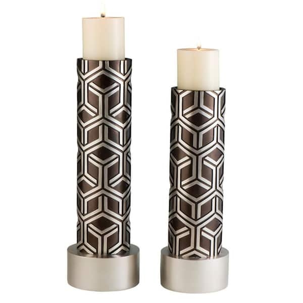 Staggered Pillar Candle Holder Set, Espresso Finish with Silver Banding