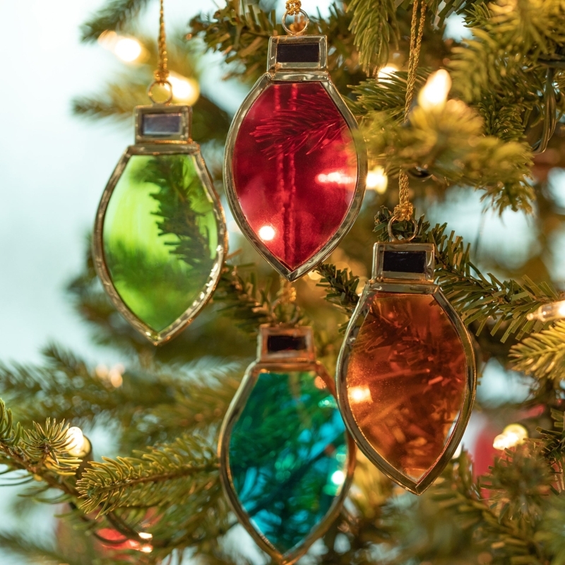 Stained Glass Bulb Ornament Vibrant Silhouette Nostalgic Holiday Decor