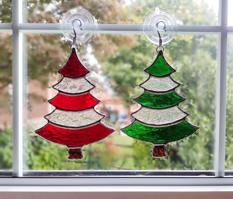 Stained Glass Ornament Rippled Texture Christmas Tree Handmade Decor