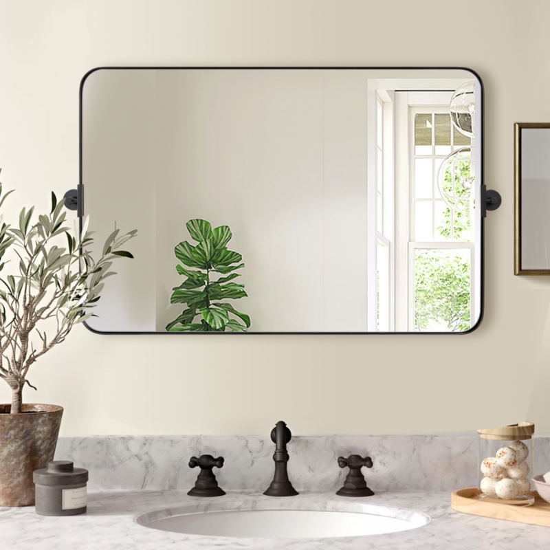 Stainless Steel Pivot Mirror Rounded Corners, Functional Tilting Vanity