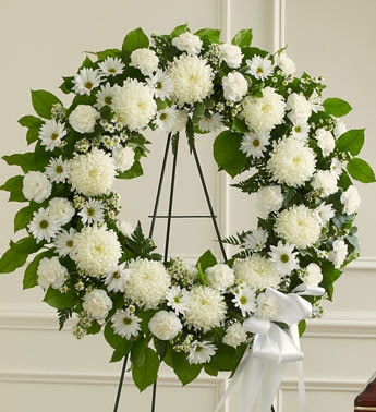 Standing Wreath: White Lilies on Easel Stand Memorial Tribute