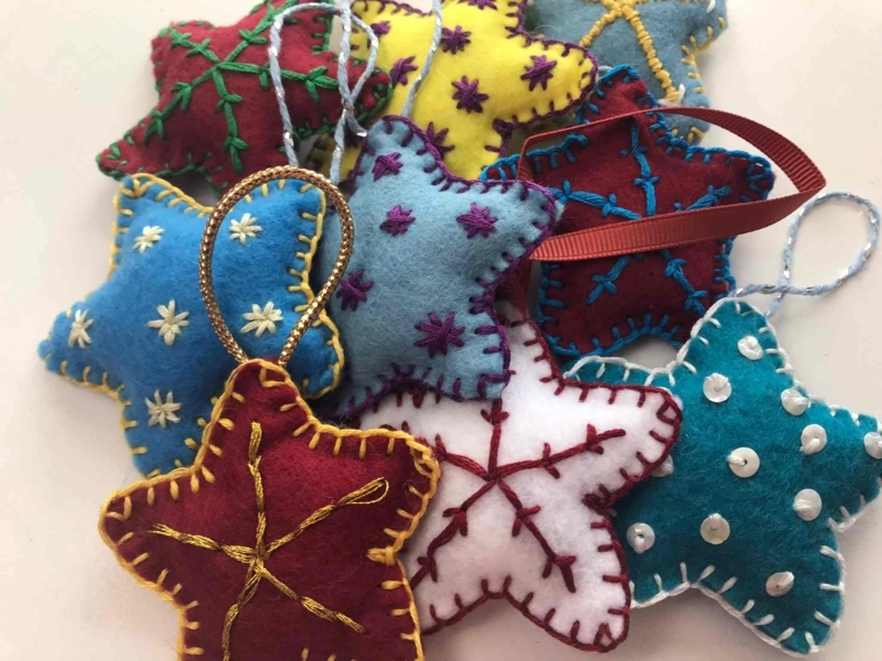 Star Ornament Blanket Stitch Felt Material Cozy Handmade Tree Decor