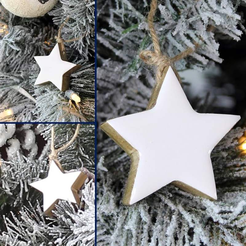 Star Ornament Distressed Enamel Finish Jute Loops Farmhouse Christmas