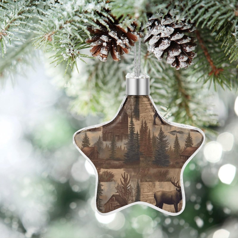 Star Ornament with Wildlife Graphics for Rustic Lodge Decor