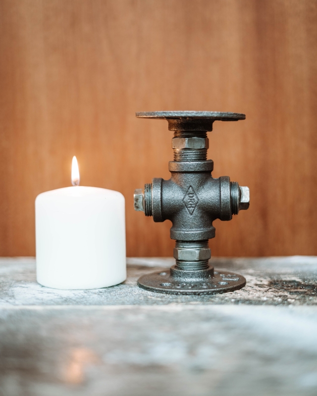 Steampunk Votive Candle Holder Industrial Pipe Red Hand Valves
