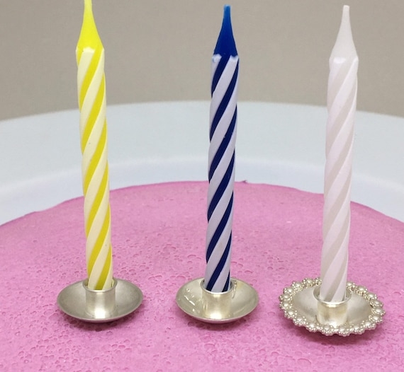 Sterling Silver Candle Holder Floral Cup Minimalist Cake Topper