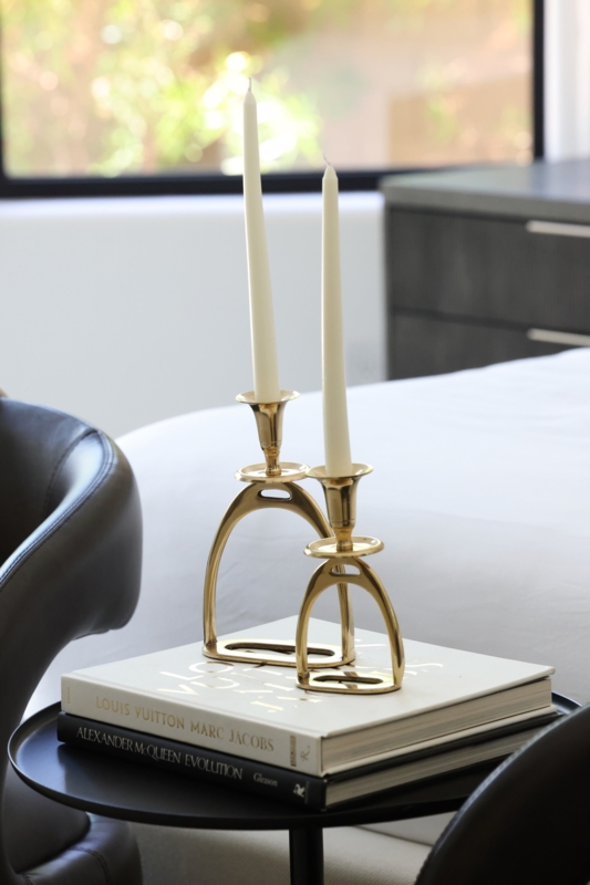 Stirrup Candle Holder Polished Leather Strap Equestrian Theme
