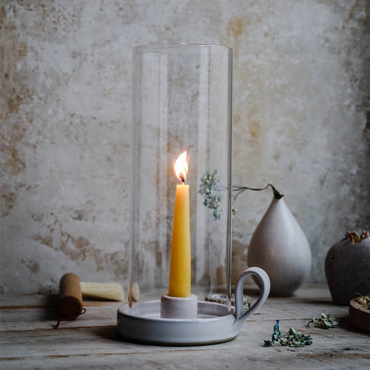 Stoneware Hurricane Candle Holder with Large Arched Handle