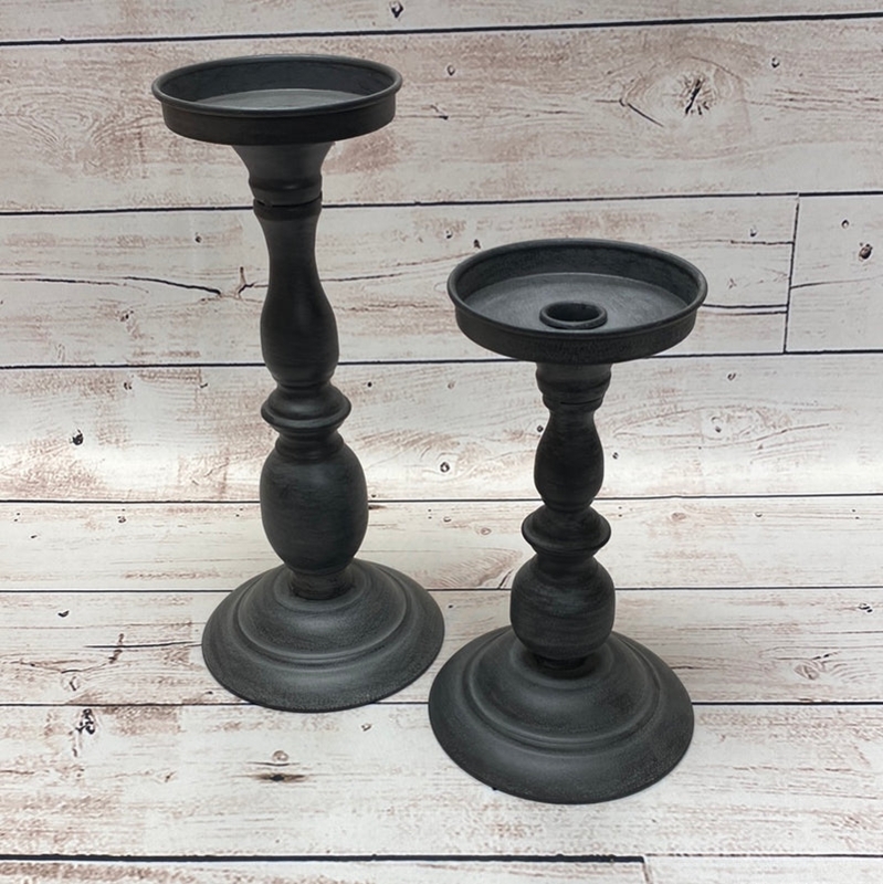 Stoneware Taper Candle Holder Ring Handle Charcoal Gray Decor