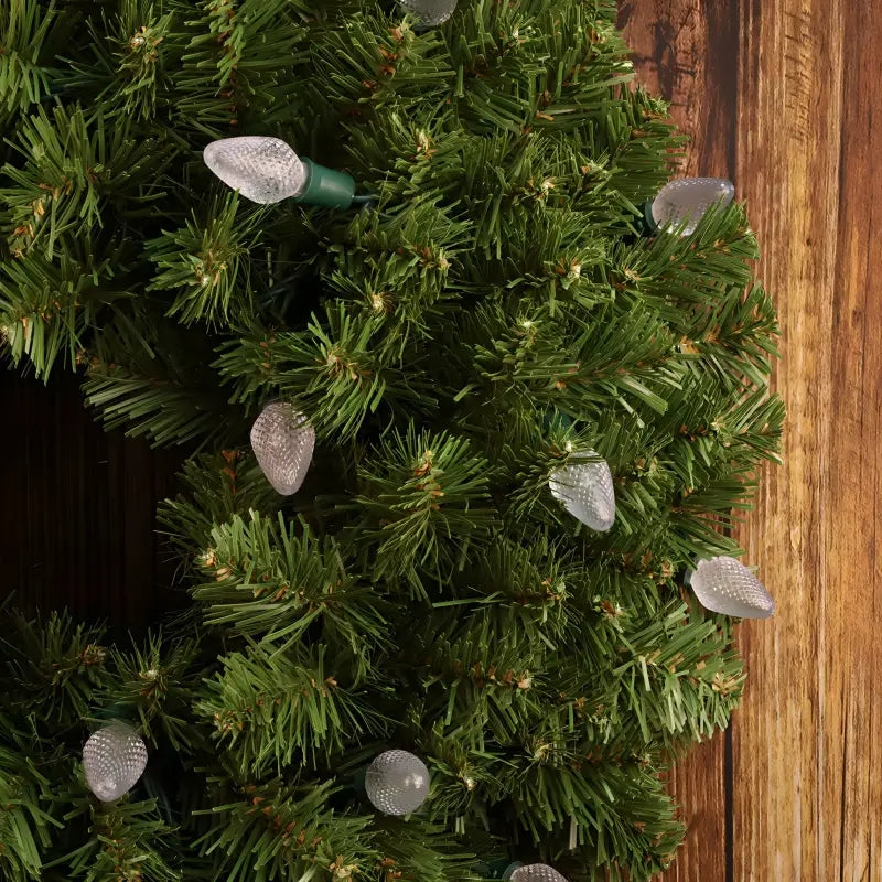String Lights C7 Bulb Shape, Faceted Texture, Traditional Green Wire.