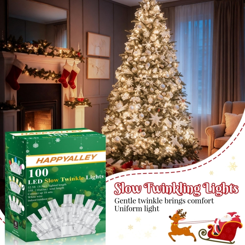 String Lights, Warm White 5mm Wide Angle Bulbs on Christmas Tree