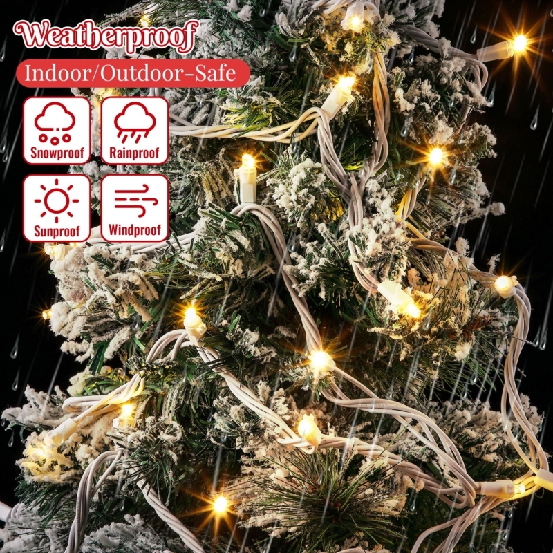 String Lights, Warm White LED with White Wire on Outdoor Railing