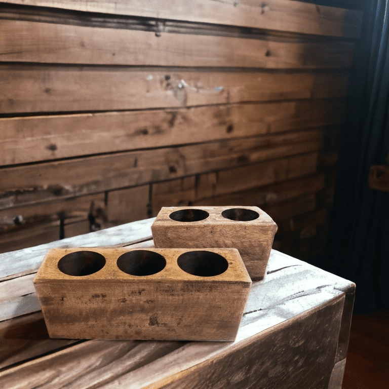 Sugar Mold Candle Holder, Rustic Distressed Dark Brown, Primitive Style