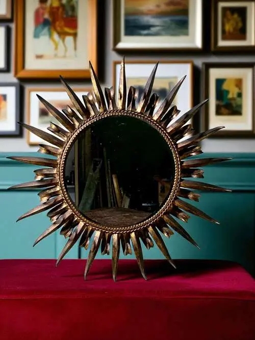 Sunburst Mirror Antiqued Gilt Finish Tiered Rays vintage style