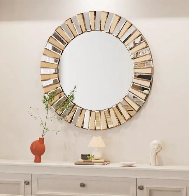 Sunburst Mirror Beveled Glass Spikes Alternating Radial Lengths Glam