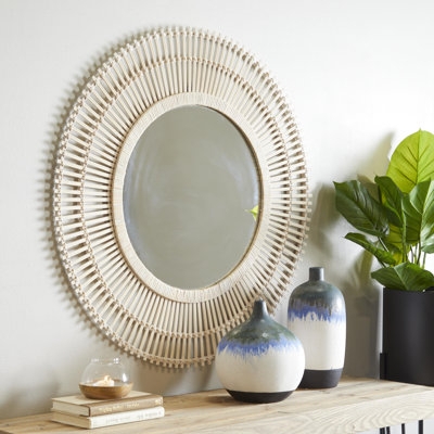 Sunburst Wall Mirror with natural bamboo rays and wrapped detailing