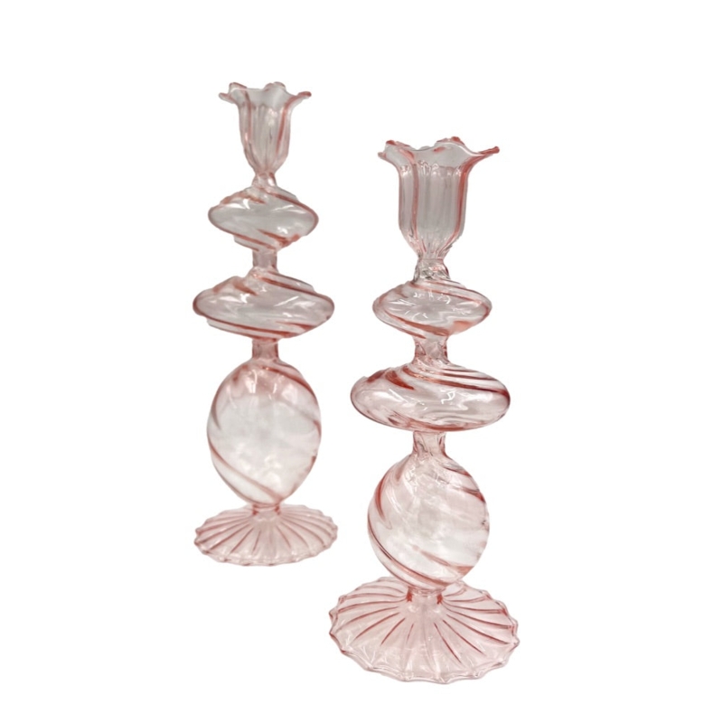 Swirl Glass Pink Candlestick (size options)