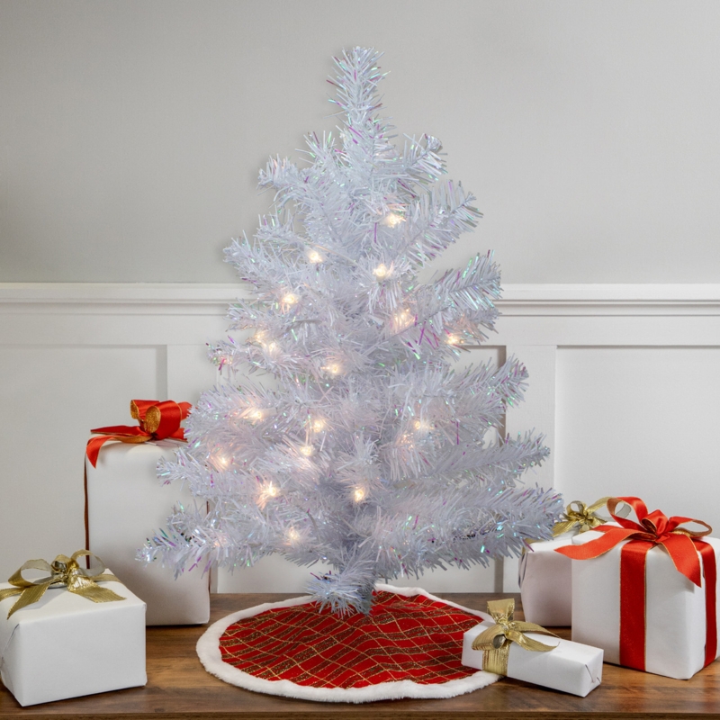 Tabletop Christmas Tree 2' Iridescent White Pre-lit Stone-like Pot