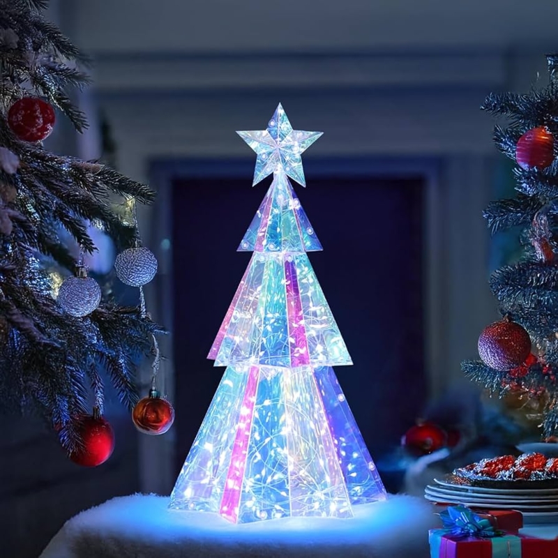 Tabletop Christmas Tree Holographic Finish Prismatic Glow