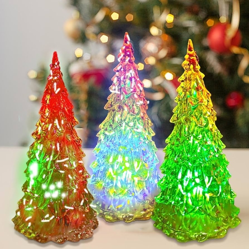 Tabletop Christmas Tree Set Crystal-Like Faceted Acrylic Color Changing