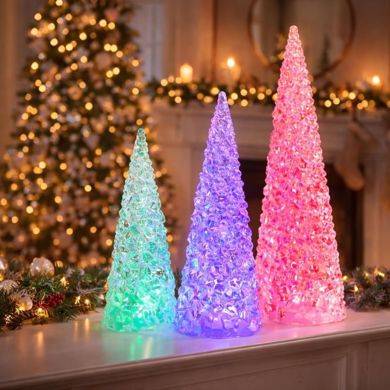 Tabletop Christmas Tree Set Faceted Acrylic Color Changing LED Decor