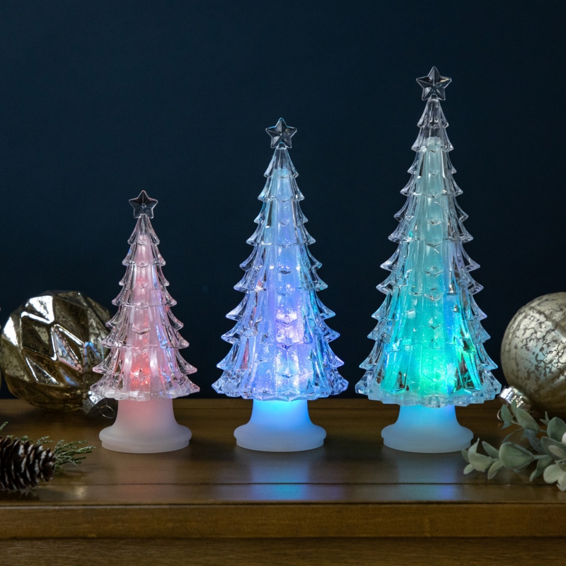 Tabletop Christmas Tree Set Modern Faceted Acrylic Form Color Changing