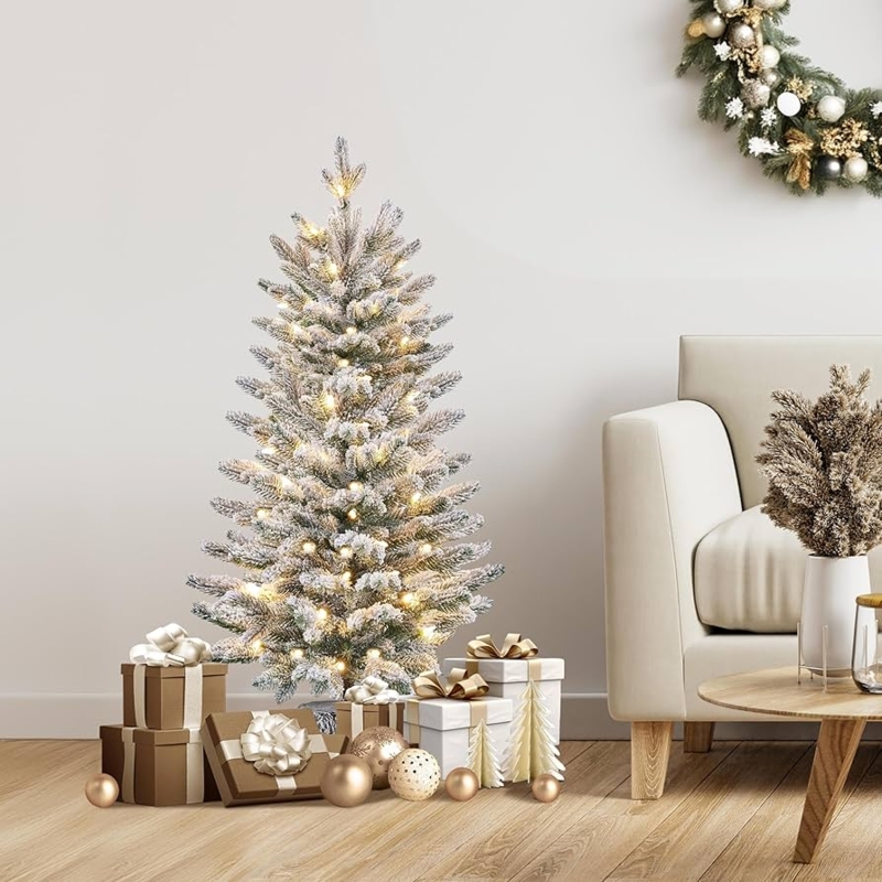 Tabletop Christmas Tree Urn Base Pre-Lit Frosted Tabletop Flocked Tree