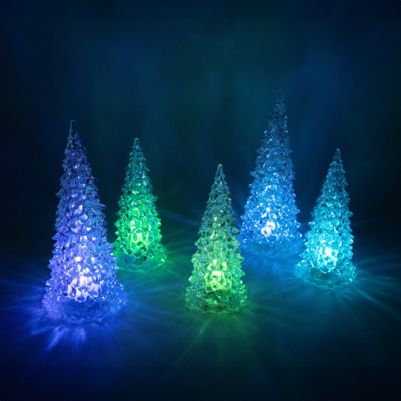 Tabletop Christmas Trees Set of 5 Crystalline Texture Color Changing
