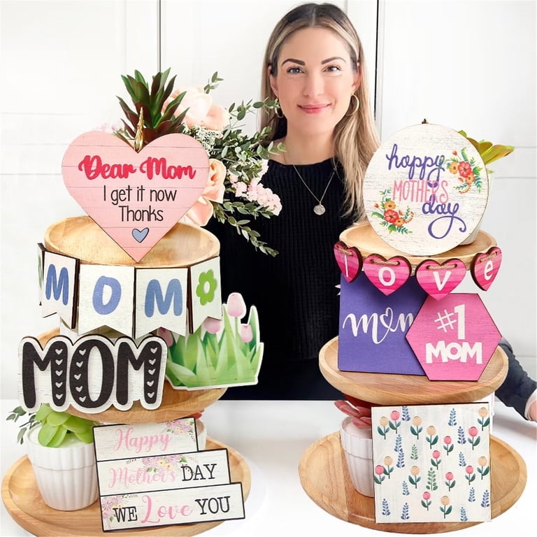 Tabletop Decor Sentimental Wooden Block Signs Pink Heart Motifs
