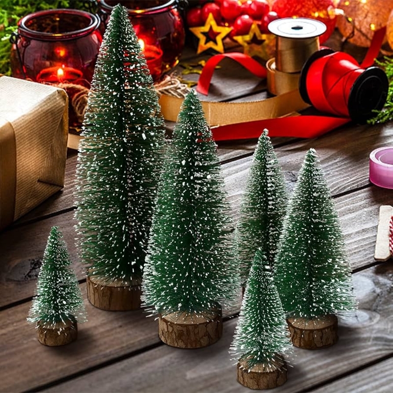 Tabletop Trees Bottle Brush Design Snow Dusted Farmhouse Decor