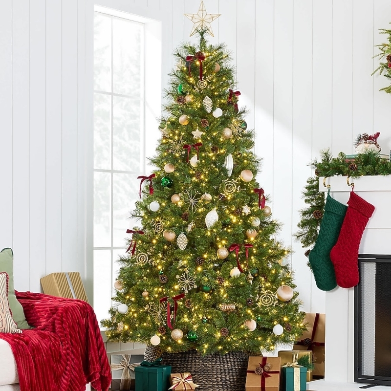 Tall 12ft Christmas Tree With Dense Branches And Micro LEDs