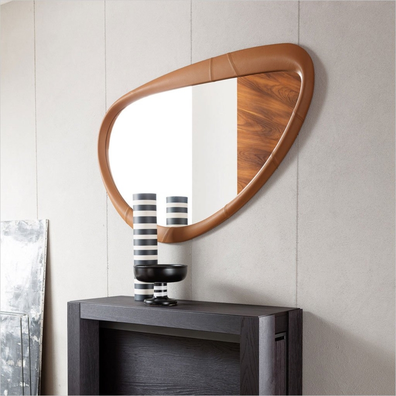 Tall Accent Mirror, Vertical Wood Grain Frame Mid Century Style