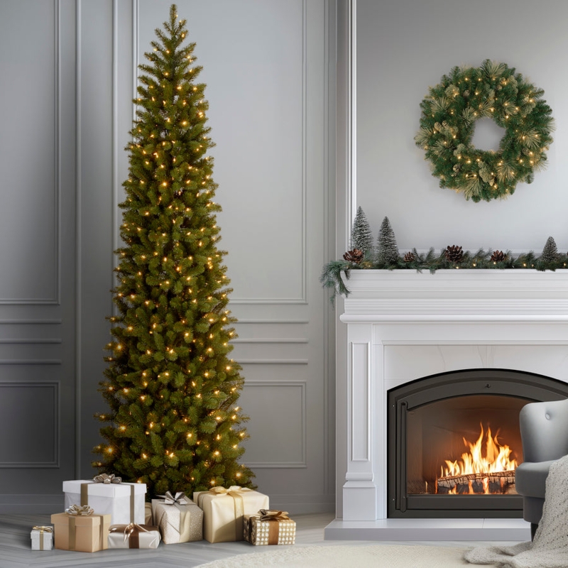 Tall Artificial Christmas Tree, Frosted Branch Tips, Warm Prelit LEDs