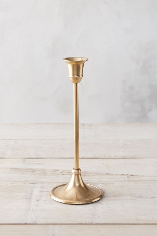 Tall Candlestick featuring Classic Turned Silhouette in Antiqued Brass