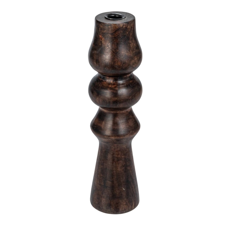 Tall Hand-Carved Wood Taper Candle Holder, Dark Spindle Design