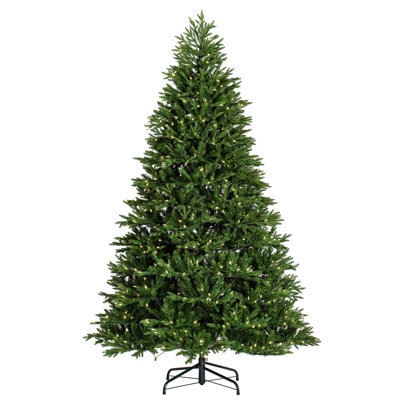 Tall Realistic Artificial Fir Tree 90 Inch Warm LEDs Fireplace Decor