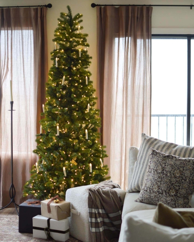 Tall Slim Profile Unlit Douglas Fir Christmas Tree, Elegant Style