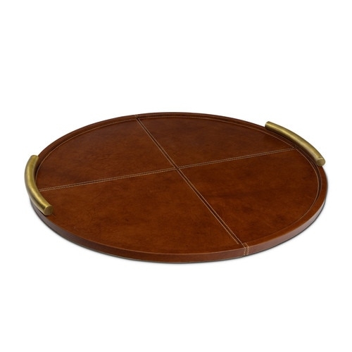 Tan Faux Leather Tray Set with Contrast White Stitching