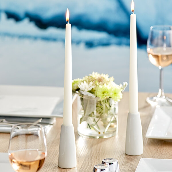 Taper Candle Holder Bright White Porcelain, Minimalist Pedestal Base.