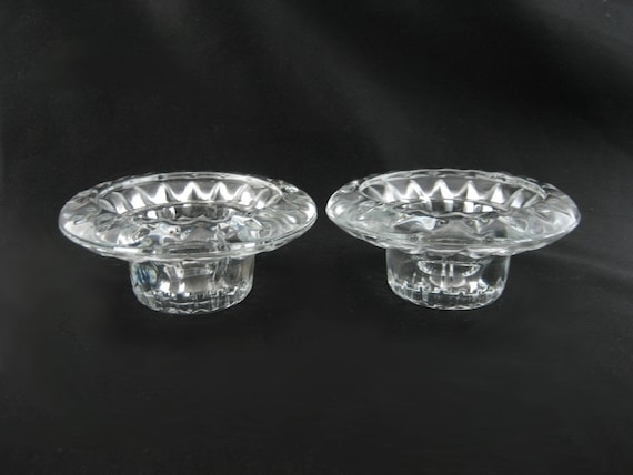 Taper Candle Holder Clear Faceted Glass Footed Base Traditional Elegant Pair