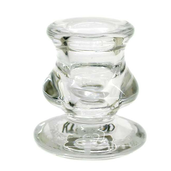 Taper Candle Holder Clear Glass Square Base Low Profile Compact Design