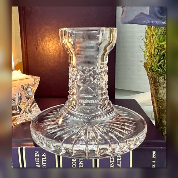 Taper Candle Holder Diamond Cut Crystal Fluted Top Tiered Base Vintage