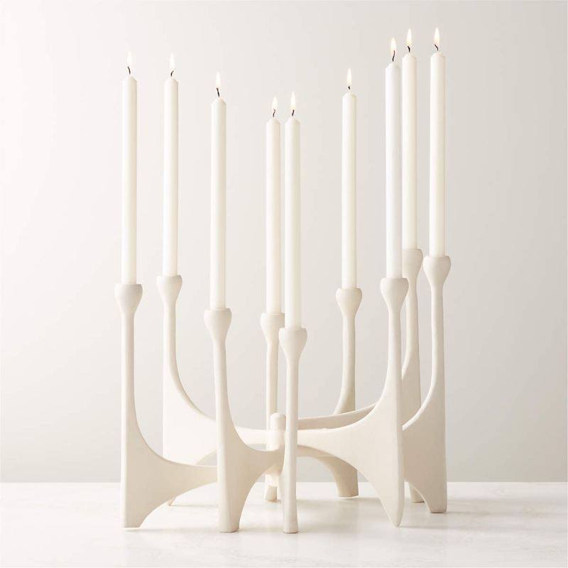 Taper Candle Holder Five Arm Design Sculptural White Candelabra