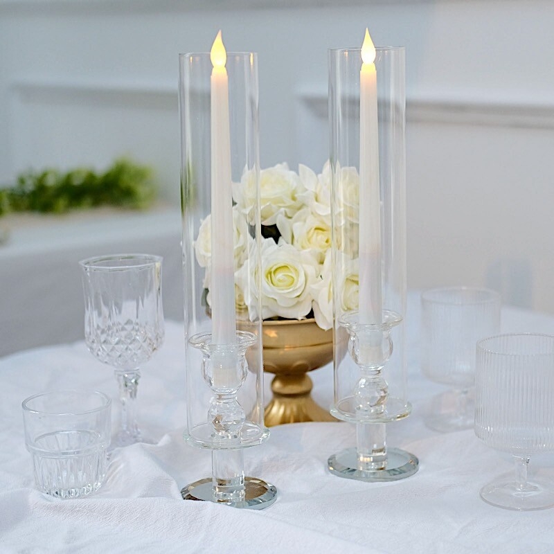 Taper Candle Holder Glass Hurricane Cylindrical Chimney Faceted Base