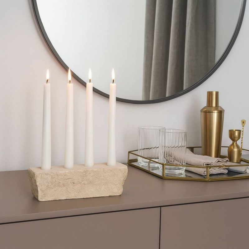 Taper Candle Holder Live Edge Travertine 10 Inch Natural Stone Display