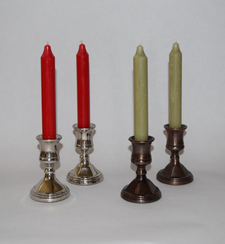 Taper Candle Holder Low Profile Polished Silver Finish Circular Base