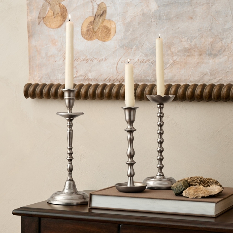 Taper Candle Holder Matte Wood Spherical Base Sculptural Organic Modern