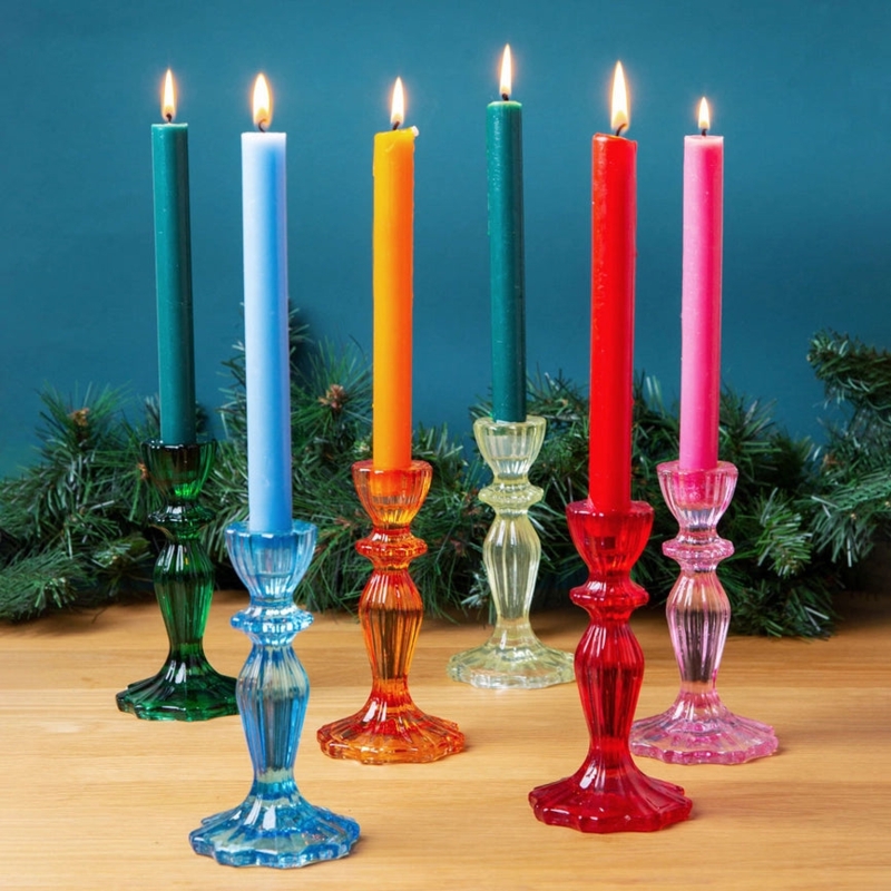 Taper Candle Holder Pink Glass Bulbous Stem Sculptural Pedestal