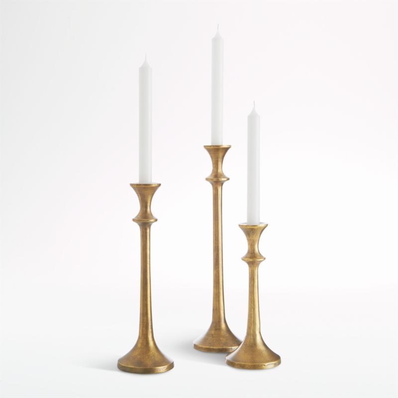 Taper Candle Holder Set Antique Brass Varying Heights Minimalist Decor
